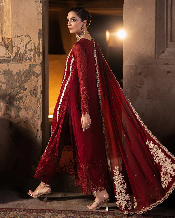 Azure : Luxury Chiffon Embroidered Unstitched Collecton Royal Crimson