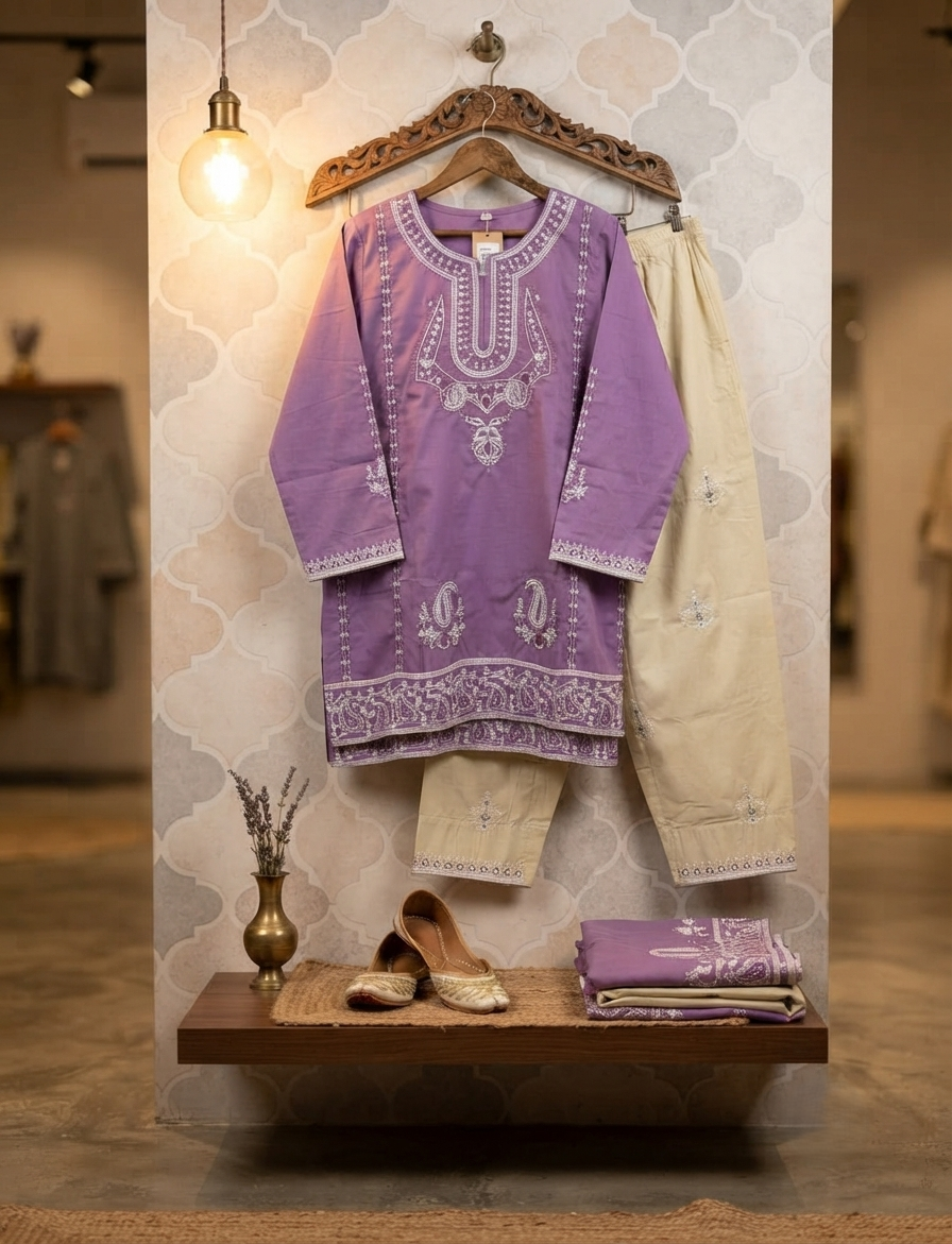 Embroidered Short Kurti with Farshi Shalwar