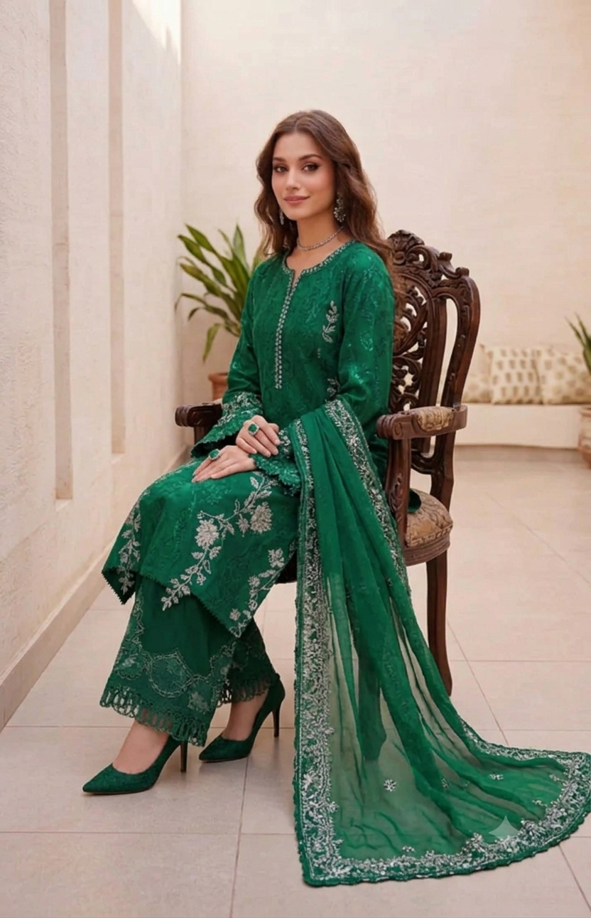 Maria B Bottle Green Luxury Lawn Collection Replica