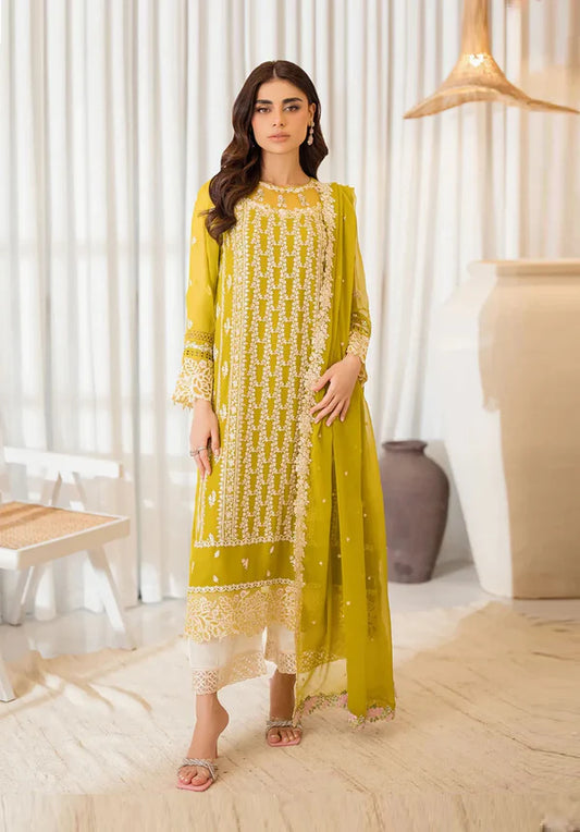 Azure : Luxury Embroidered Chiffon 3Pc Unstitched Suit-Amber Glow