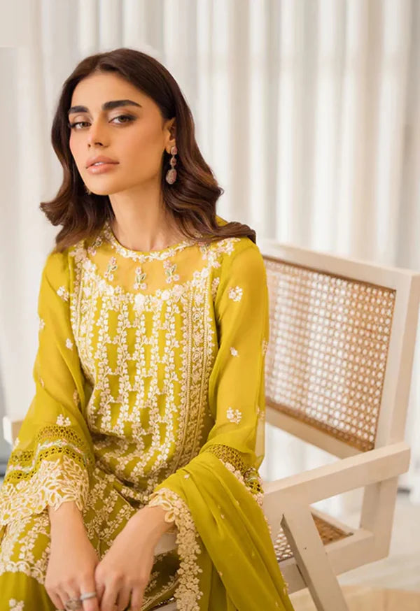 Azure : Luxury Embroidered Chiffon 3Pc Unstitched Suit-Amber Glow