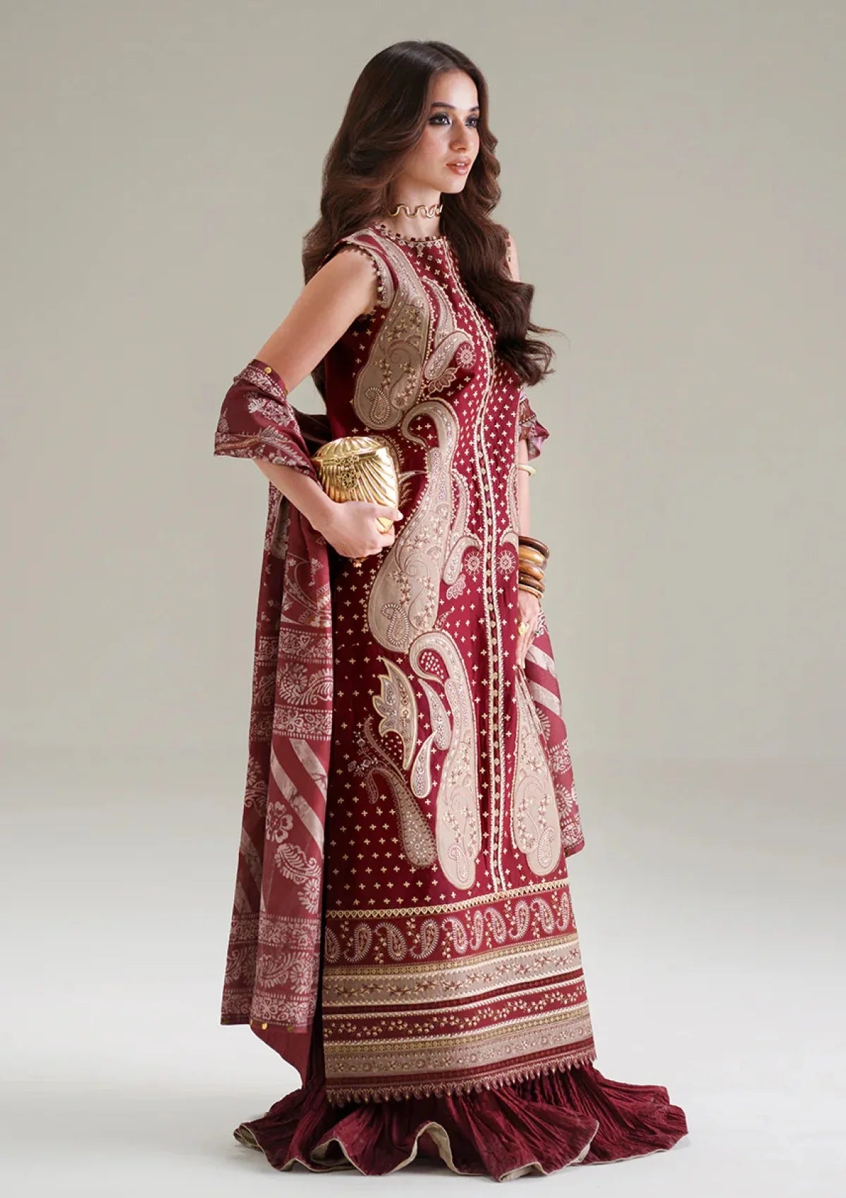 Bin Ilyas : Red Luxury Lawn Collection Replica