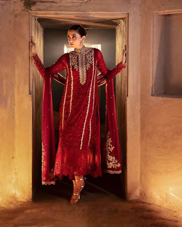 Azure : Luxury Chiffon Embroidered Unstitched Collecton Royal Crimson