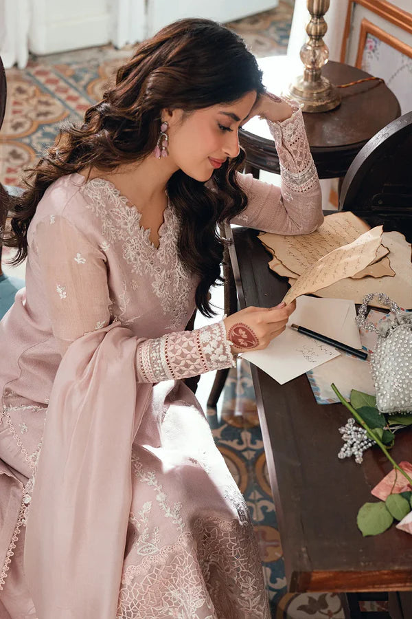 Azure : Ensembles Embroidered Chiffon Unstitched 3Pc Suit  Rosebud