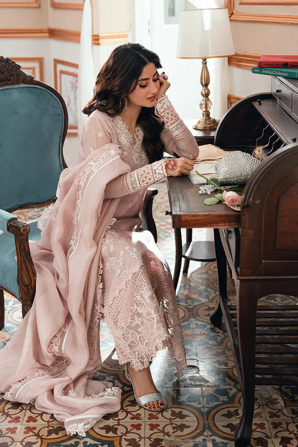 Azure : Ensembles Embroidered Chiffon Unstitched 3Pc Suit  Rosebud