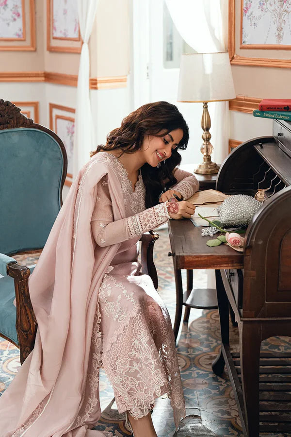 Azure : Ensembles Embroidered Chiffon Unstitched 3Pc Suit  Rosebud