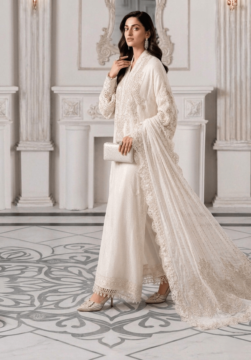 Maria B : Cream Chiffon Formal Collection Replica