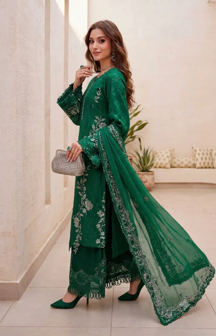 Maria B Bottle Green Luxury Lawn Collection Replica