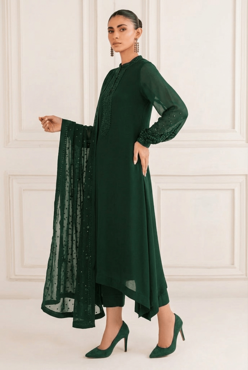Baroque : Bottle Green Chiffon Formal Collection Replica