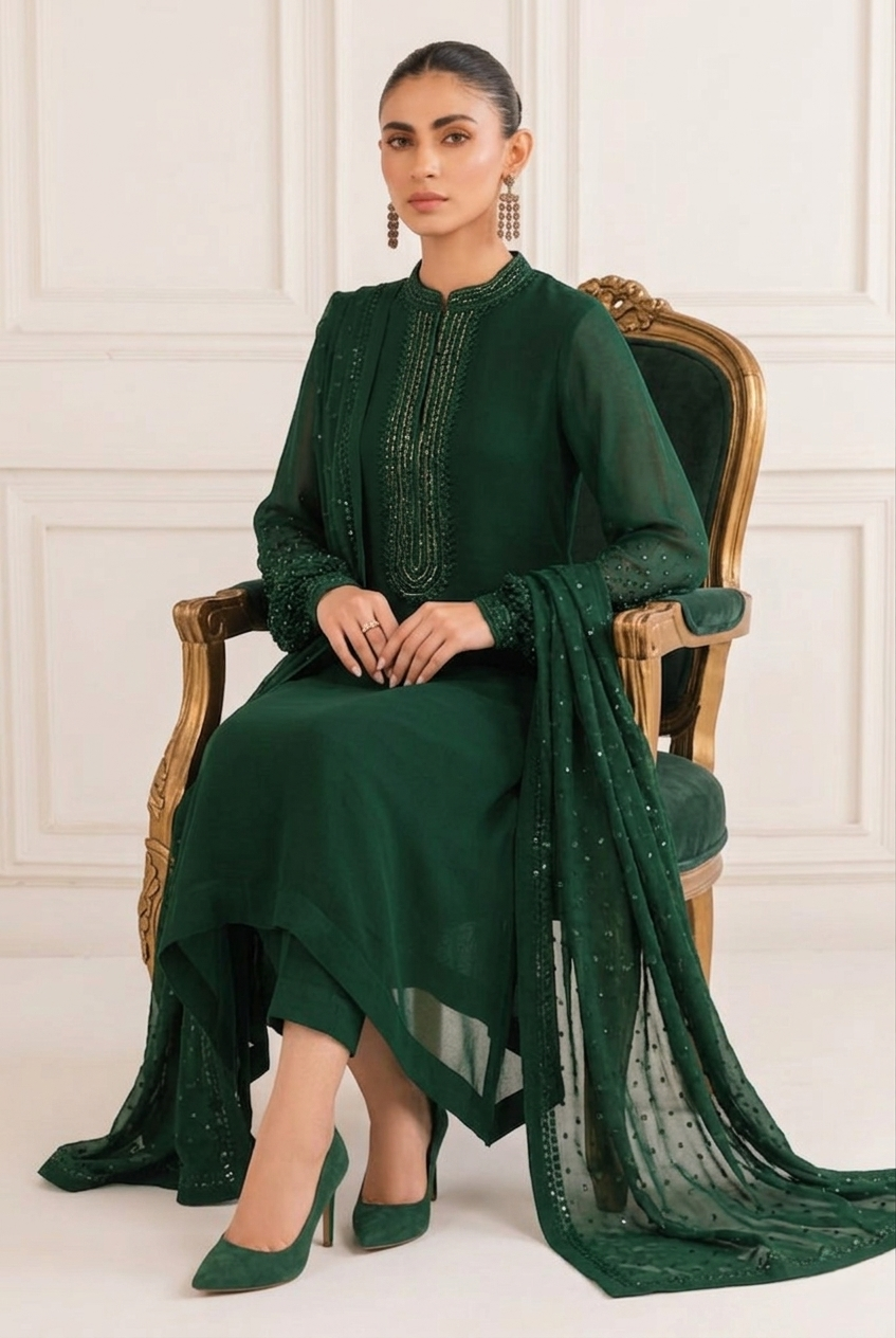 Baroque : Bottle Green Chiffon Formal Collection Replica