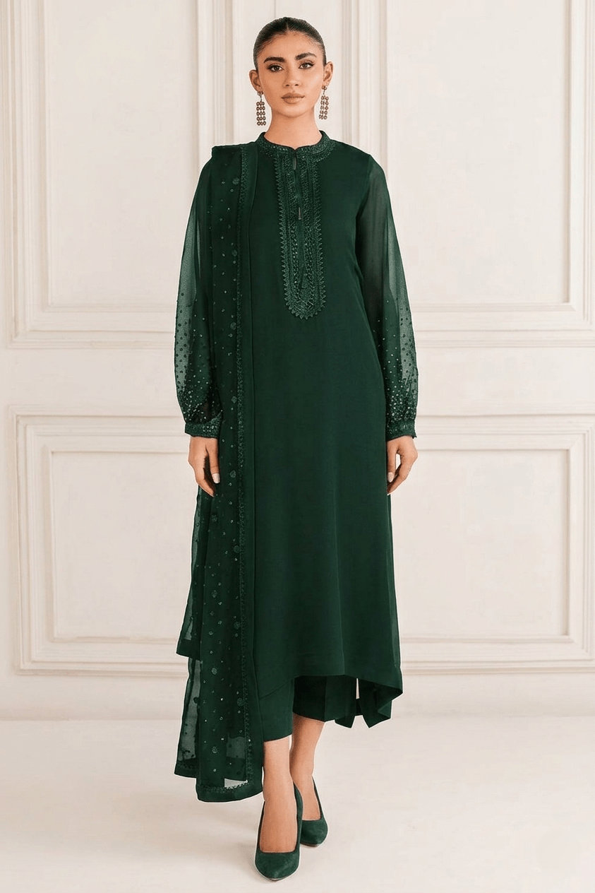 Baroque : Bottle Green Chiffon Formal Collection Replica