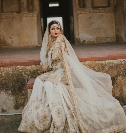 Maha Wajahat : White Bridal Collection Chiffon Replica