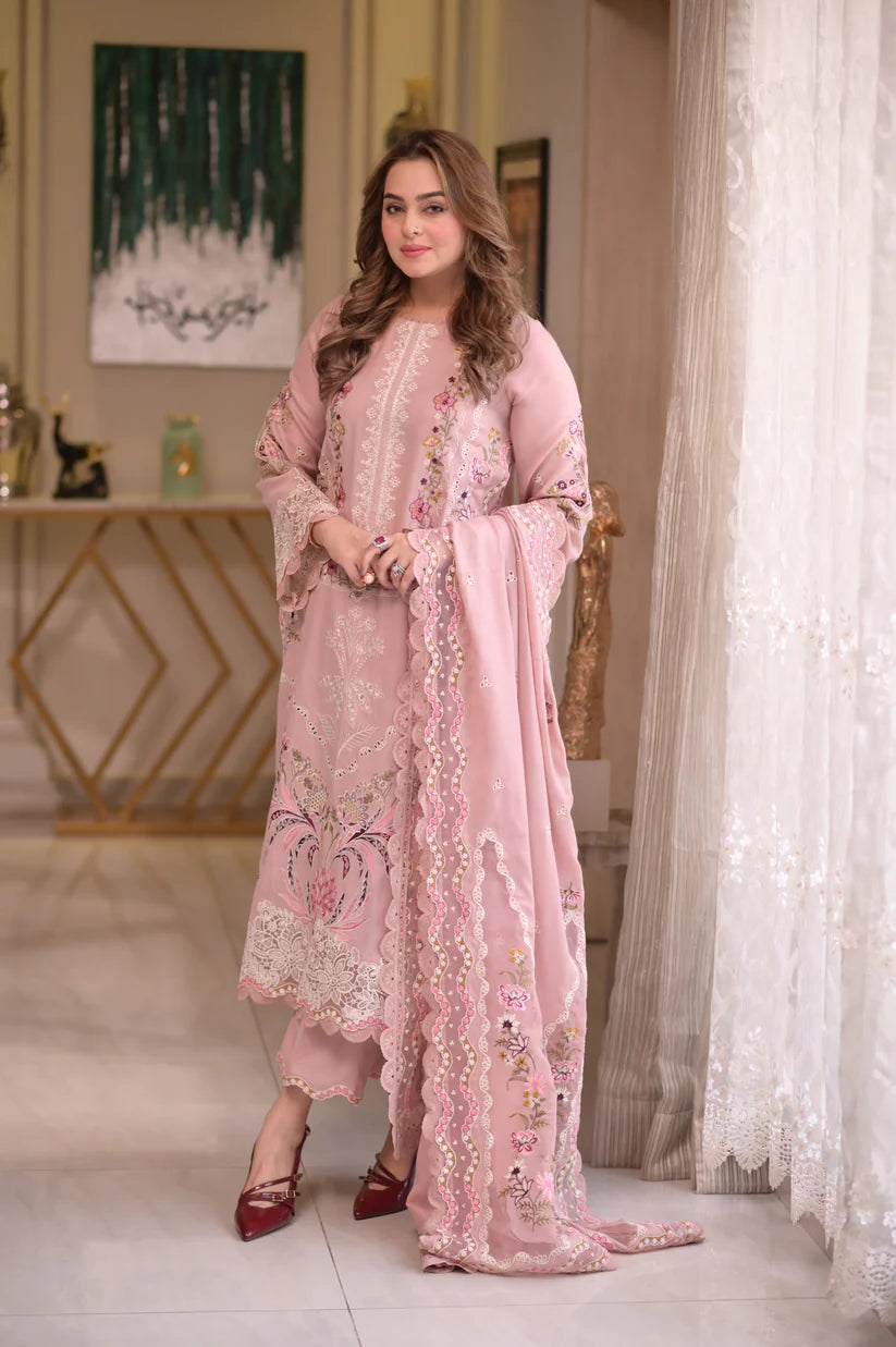 ANEELAS : 3PC LAWN EMBROIDERED SHIRT WITH COTTON NET EMBROIDERED