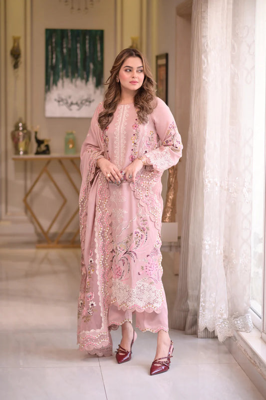 ANEELAS : 3PC LAWN EMBROIDERED SHIRT WITH COTTON NET EMBROIDERED