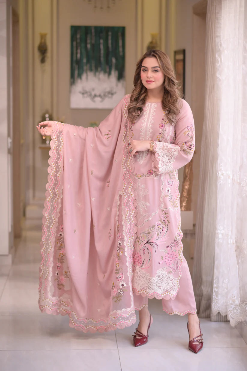 ANEELAS : 3PC LAWN EMBROIDERED SHIRT WITH COTTON NET EMBROIDERED