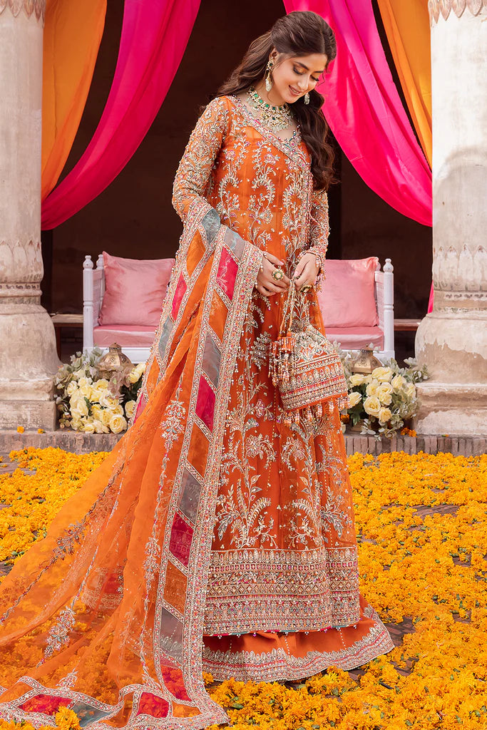 Kanwal Malik : Orange Bridal Collection Net Maxi Replica