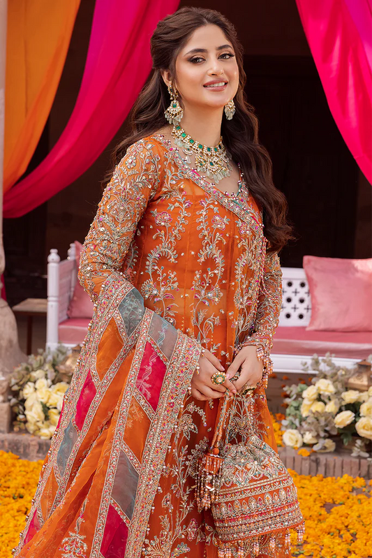 Kanwal Malik : Orange Bridal Collection Net Maxi Replica