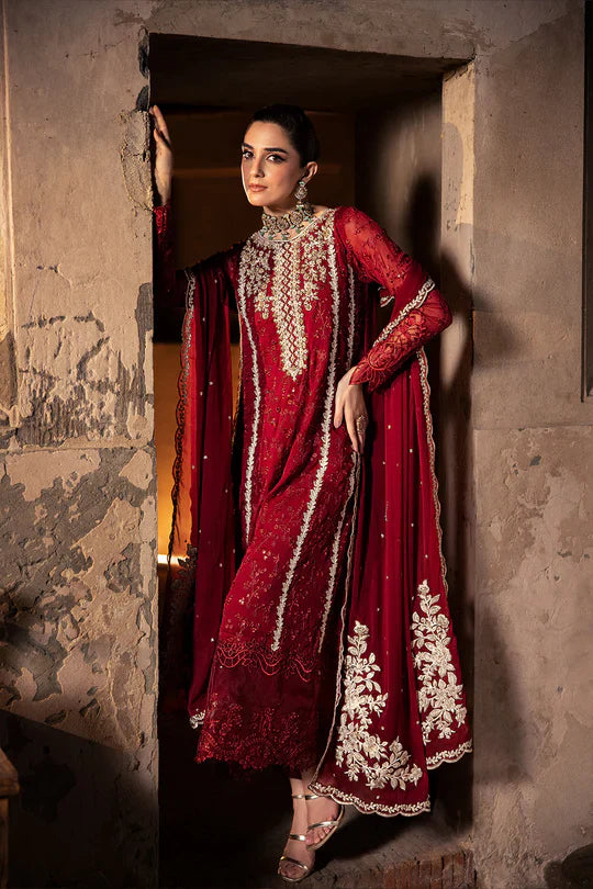 Azure : Luxury Chiffon Embroidered Unstitched Collecton Royal Crimson