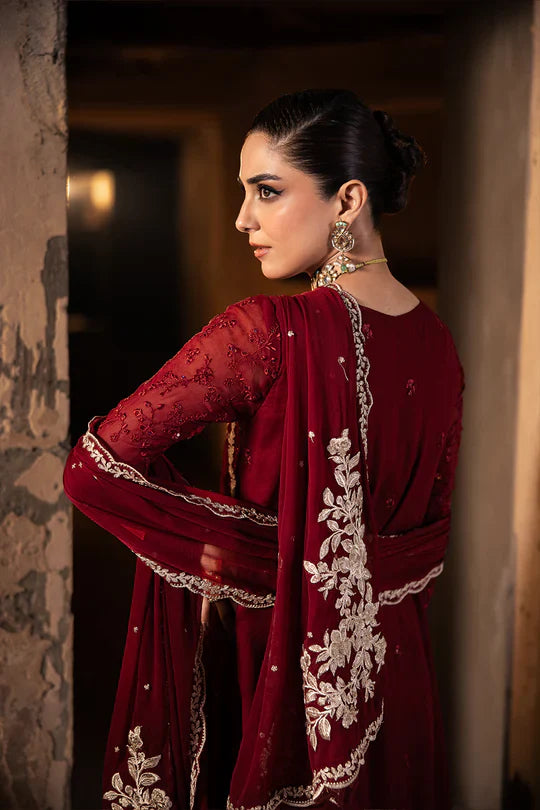 Azure : Luxury Chiffon Embroidered Unstitched Collecton Royal Crimson