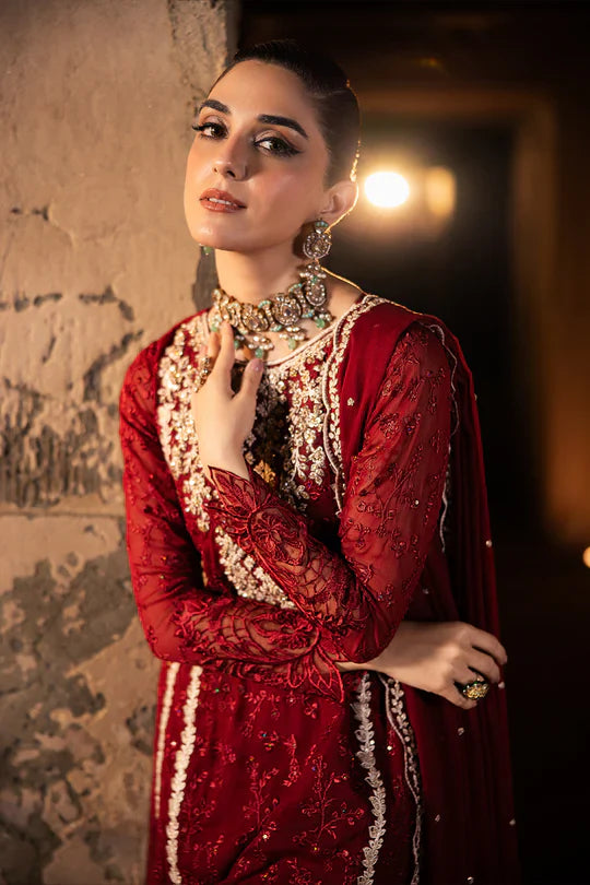 Azure : Luxury Chiffon Embroidered Unstitched Collecton Royal Crimson