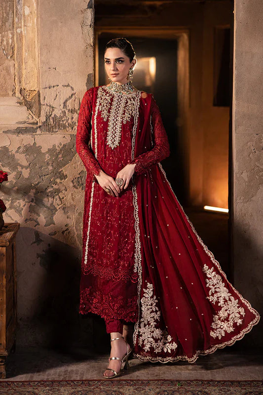 Azure : Luxury Chiffon Embroidered Unstitched Collecton Royal Crimson