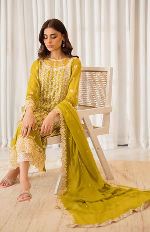 Azure : Luxury Embroidered Chiffon 3Pc Unstitched Suit-Amber Glow