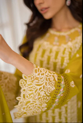 Azure : Luxury Embroidered Chiffon 3Pc Unstitched Suit-Amber Glow