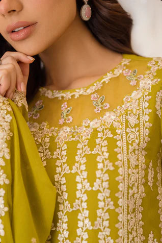 Azure : Luxury Embroidered Chiffon 3Pc Unstitched Suit-Amber Glow