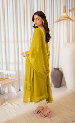 Azure : Luxury Embroidered Chiffon 3Pc Unstitched Suit-Amber Glow