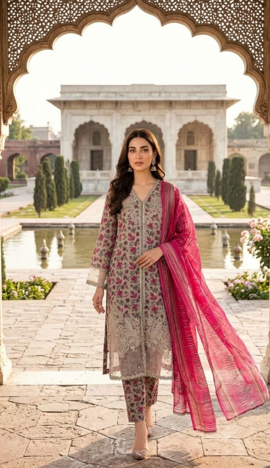 Mayanaz - Stitched 3Piece Squence Petch Embroidery Lawn Suit
