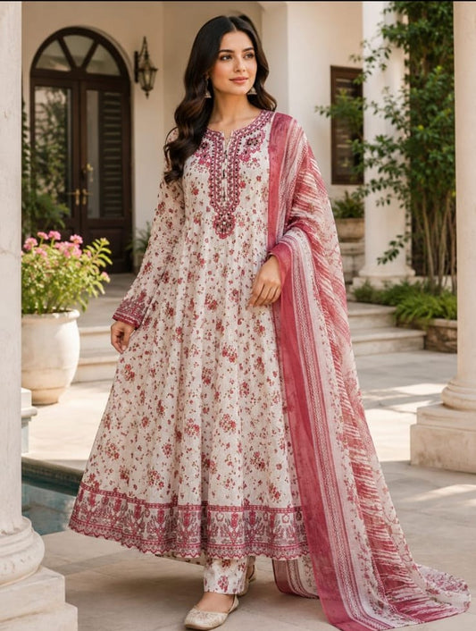 3-Piece floral Printed Anarkali Suit Set