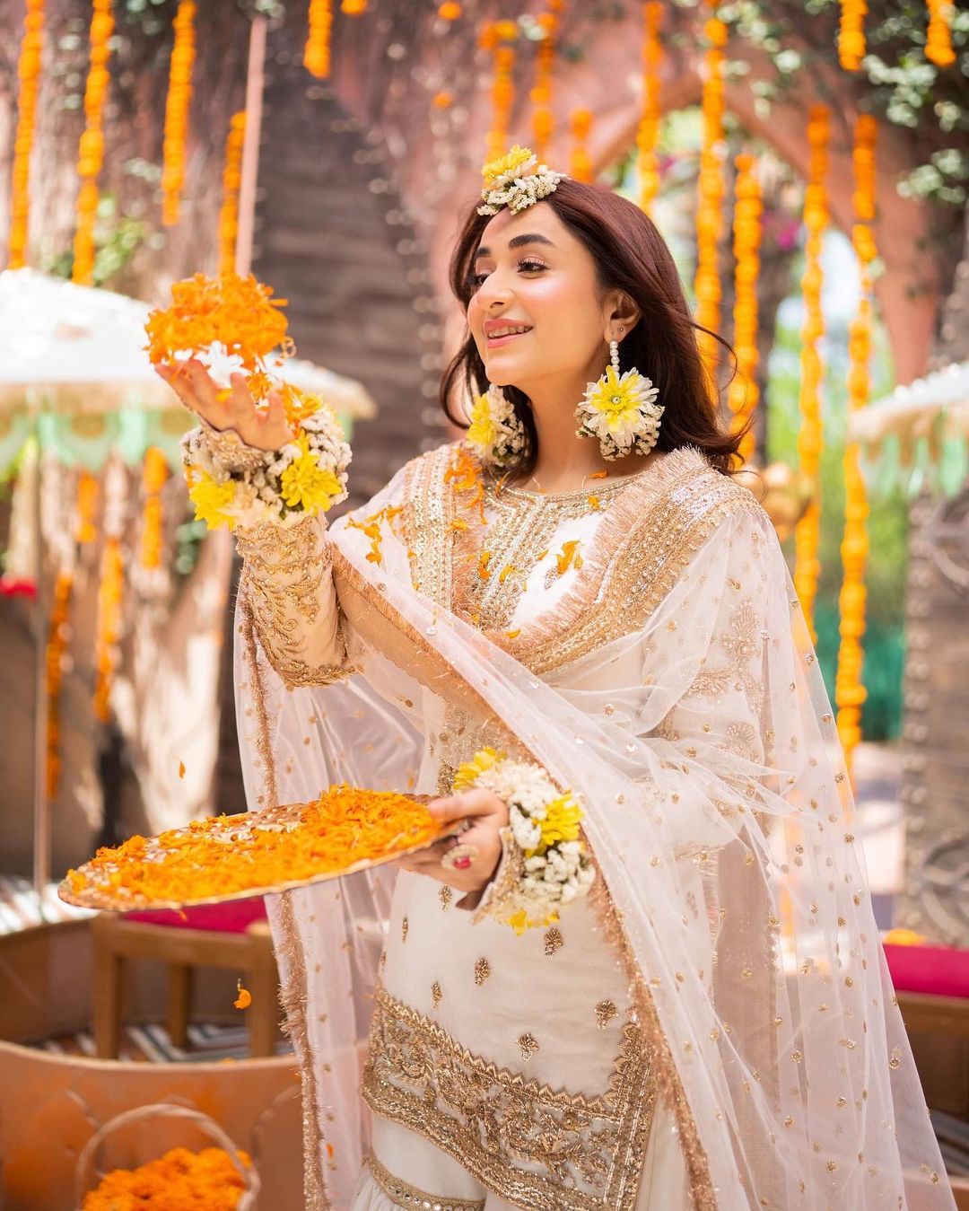 Maha Wajahat : White Gharara Bridal Collection Chiffon Replica