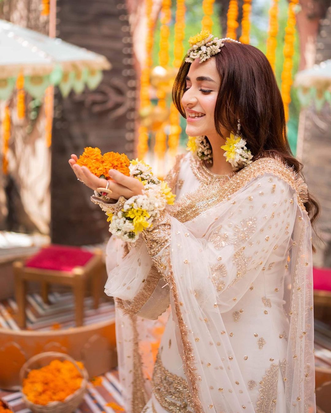 Maha Wajahat : White Gharara Bridal Collection Chiffon Replica