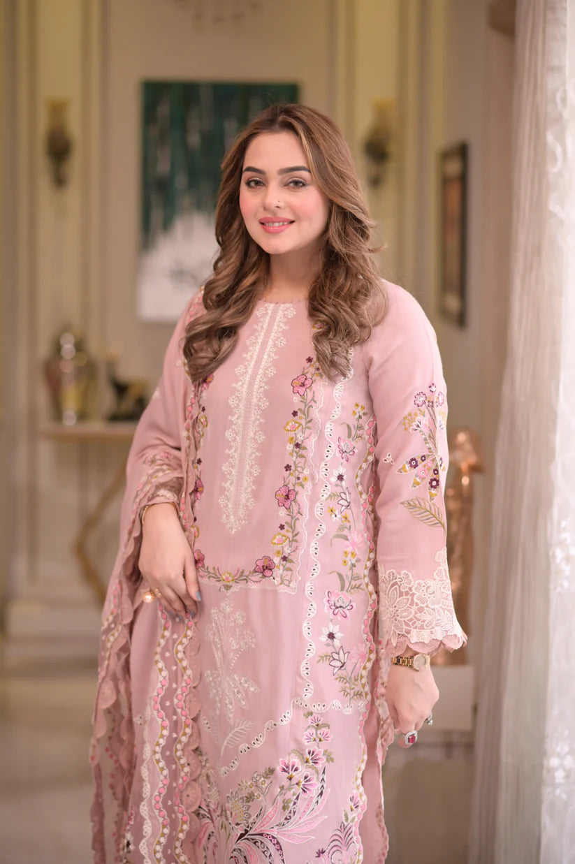 ANEELAS : 3PC LAWN EMBROIDERED SHIRT WITH COTTON NET EMBROIDERED