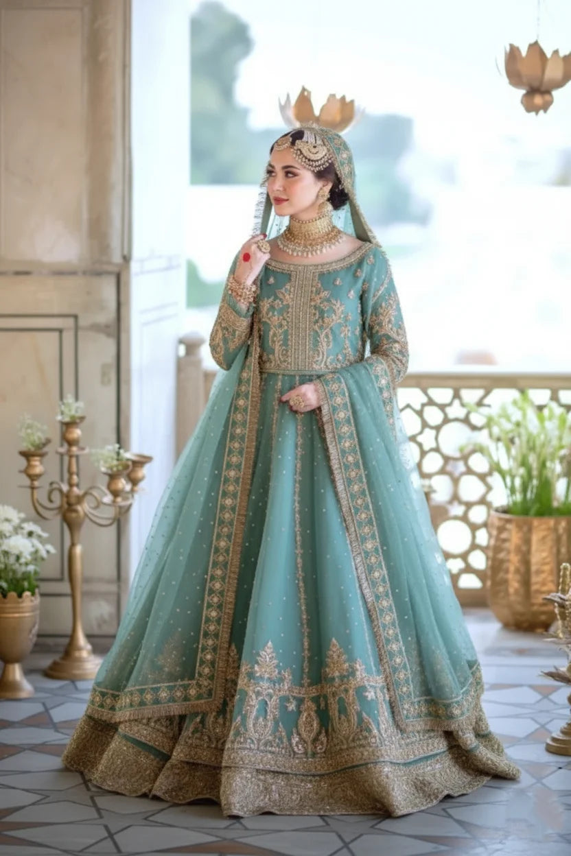 Maha Wajahat : Seagreen Bridal Collection Net Replica