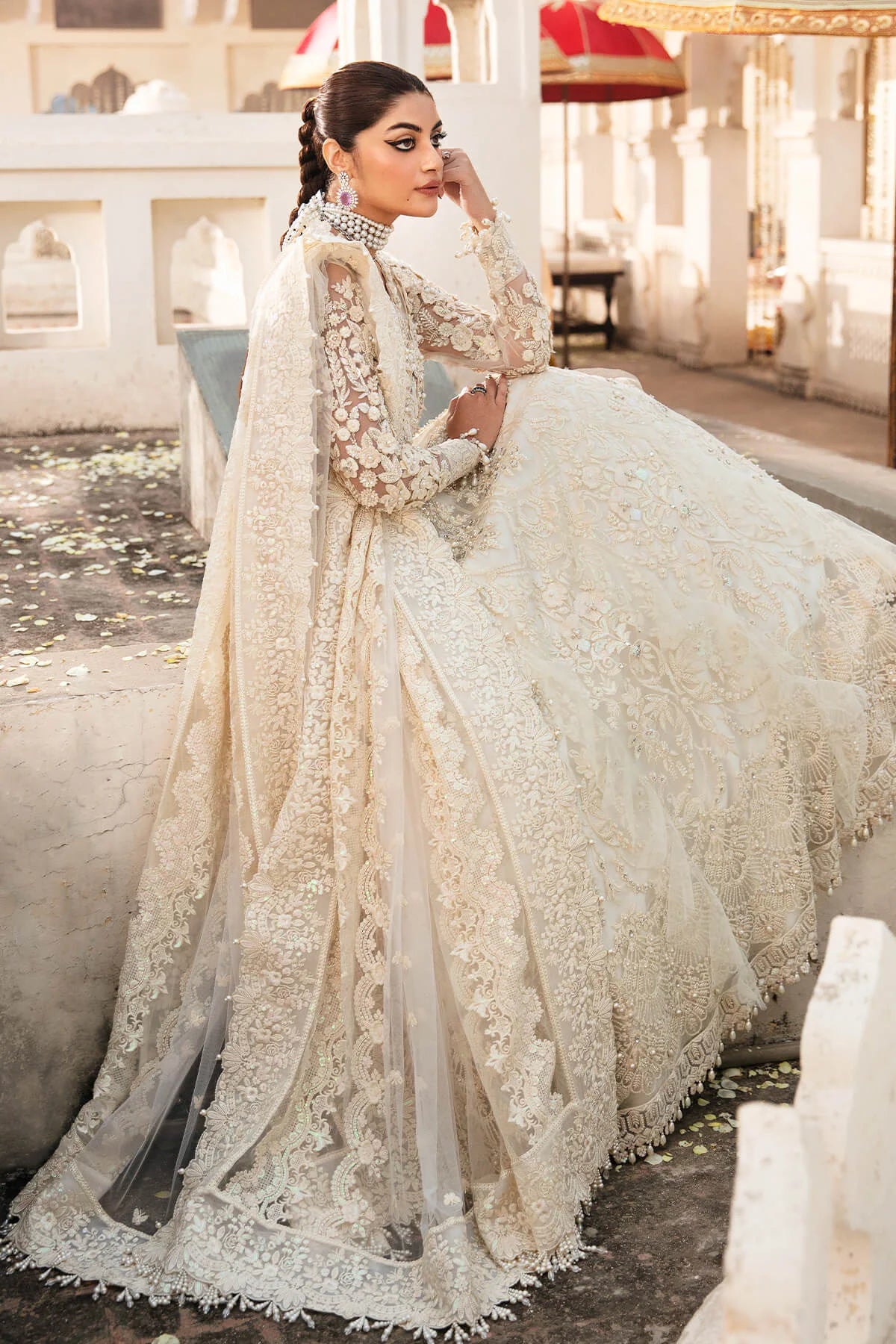 Nameera By Farooq : Off White Bridal Collection Net Maxi Replica