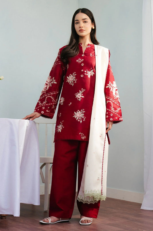 Zara By Shahjahan : Red Printed Lawn Collection Replica